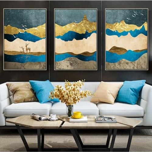 Golden Mountain Elk Canvas Painting Abstract Poster Nordic Posters And Prints Landscape Wall Art Painting Room Decor Pictures