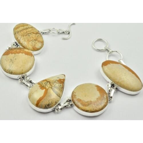 Picture Jaspers Bracelet Silver Overlay Over Copper , 23 cm, B2766