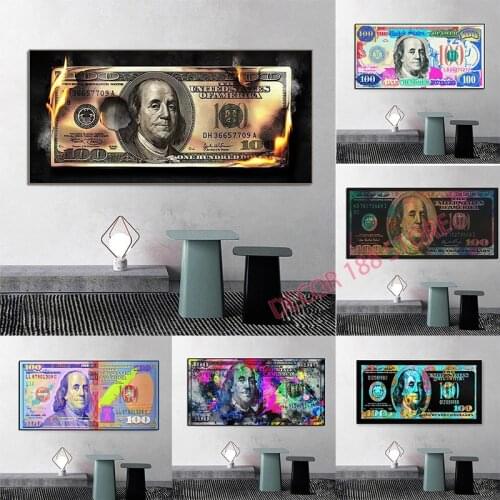 Burning Dollar Modern Art Canvas Inspirational Posters And Prints Creative 100 Dollars Picture Living Room Wall Decor Painting