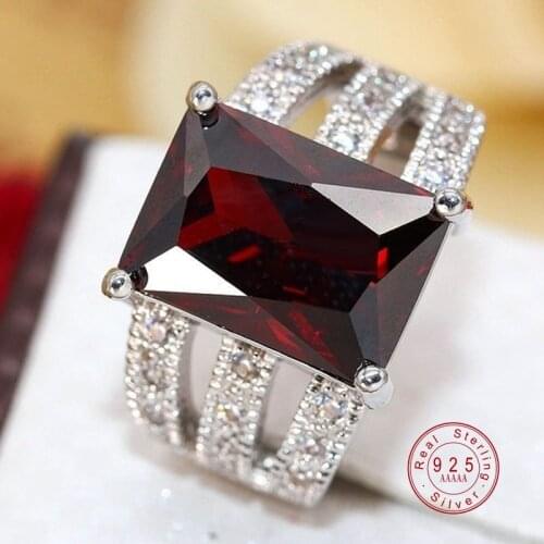 Red AAA Cubic Zircon Rings For Women Genuine Silver color Crystal Filled Bague Femme Luxury Punk Hollow Out Ring Jewelry