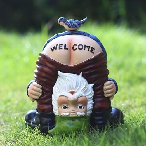Creative Resin Welcome Dwarfs Statues Ornaments Outdoor Courtyard Elf Sculpture Crafts Miniature Garden Decoration Accessories