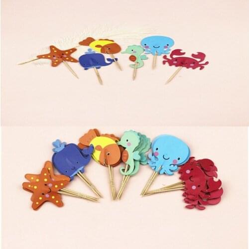 Creative Cake Flags Ocean Cartoon Animals Cake Decoration Card Happy Birthday Baby Shower Party Supplies Childrens Birthday