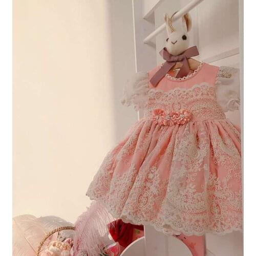 2pcs Summer Spanish Lolita Birthday Party Princess ShortSleeve Dress For Bady Girls Children Lace Ball Gown Flower Vintag Dress