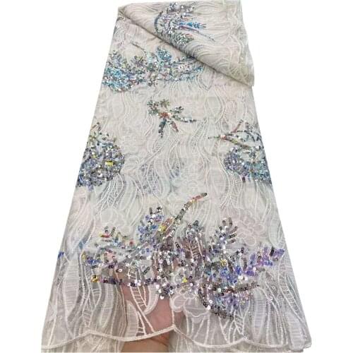 Fashion Nigerian sequins lace fabric 2021 high quality african french lace fabric With Sequins for wedding party dress RF-275