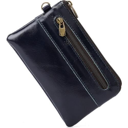 Coin purse genuine leather zip open coffee blue green color exterior zip slot pocket for men 13*8cm coin wallet vintage style