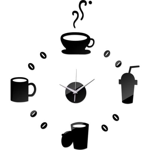 New diy mirror acrylic material wall sticker quartz wall clocks Europe style coffee cup decor wall watches for living room
