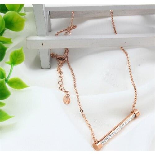 OUFEI Chain Necklace Stainless Steel Rose Gold Necklace Stone Collares Women Jewelry Fashion Choker Valentines Day Gift
