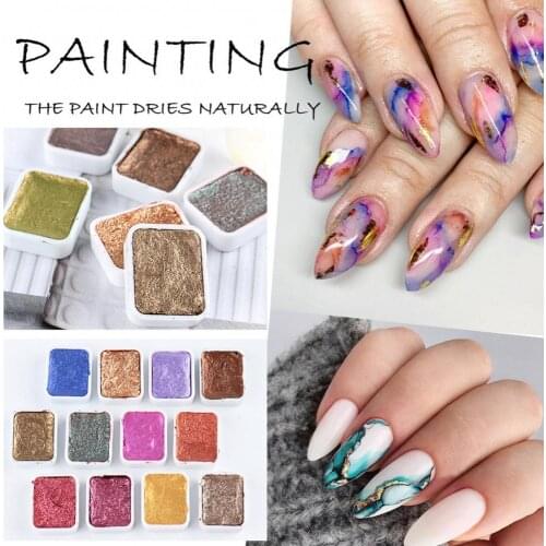 Nail Art Pigment Solid DIY Manicure Pigment Watercolor Paints Set Metallic Pearl Nail Chrome Glitter Powder DIY Manicure Decor