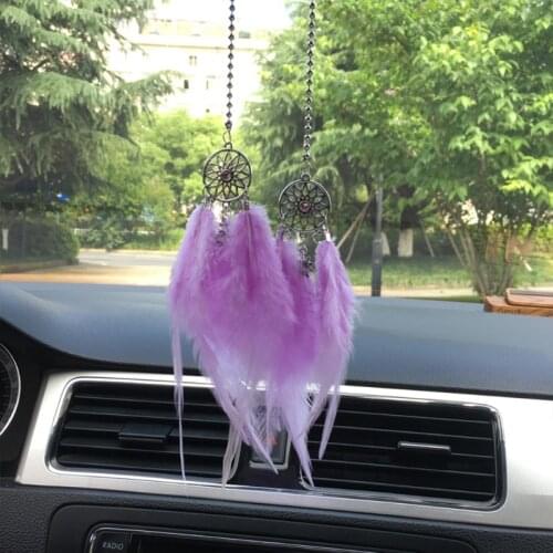 Mini Car Hanging Ornament Dream Catcher for Car Decoration Boho Pendant Hang on Rearview Mirrors Double Feathers