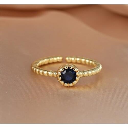 Simple Fashion Gold Color Engagement Ring White Crystal Green Zircon Opening Ring Blue Round Small Stone Rings For Women Jewelry