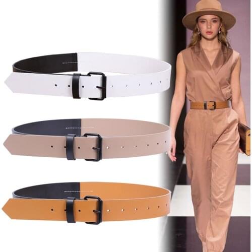 New Design Patchwork Cowskin Belts For Jeans Black Spray Paint Pin Buckle Belt Coat Dress Lady Real Leather Waistbands Girl Gift