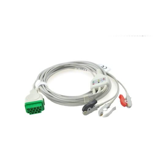 Compatible GE 11pin 3 Lead ECG Cable With Clip,AHA