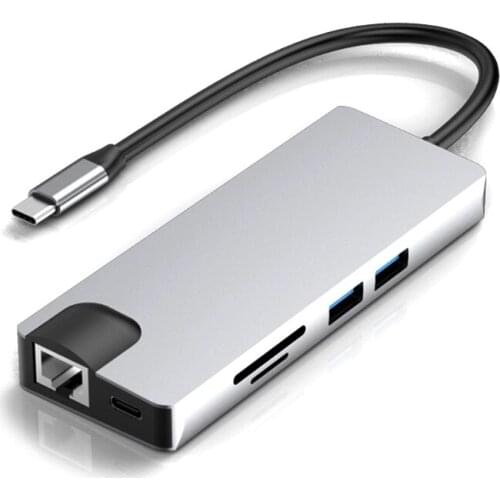 TypeC USB3.0 Hub 9in1 with 2 USB Interface PD TF VGA Audio H D Ports Dock