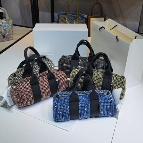 Womens Bag 2021 The New Fashion Flash Diamond Full Of Boston-style Womens Hand-held Cylinder Bag One Shoulder Crossbody Bag