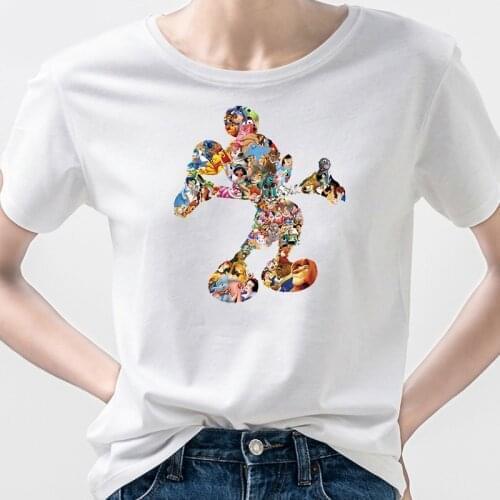 Disney New fashion womens cute Mickey Mouse cartoon print sweater short sleeve white T-shirt casual fashion women loose
