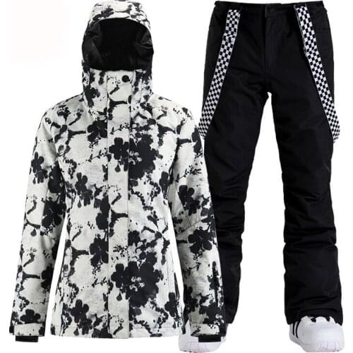 -30 Womens Snow Suit Wear Outdoor Sports Costumes Waterproof Windproof Snowboard Ski Clothing Sets Jacket + Belt Pant Girls