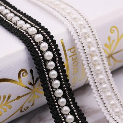 1 Yards/lot White/black Pearl Beaded Lace Trim Tape Fabric Lace Ribbon DIY Collar Sewing Garment Embroidered Headdress Materials