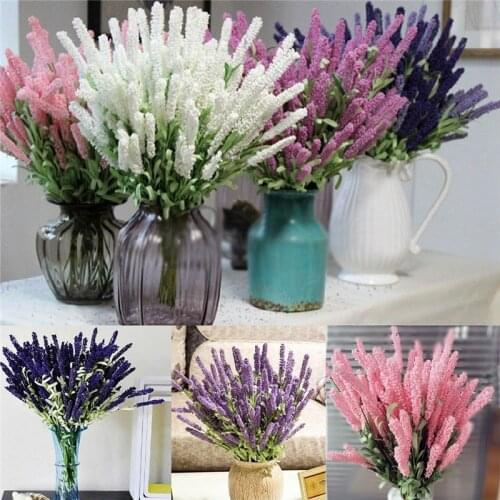 12 Heads/Bouquet Romantic Provence Artificial Flower Purple Lavender Bouquet with Green Leaves for Home Party Decorations