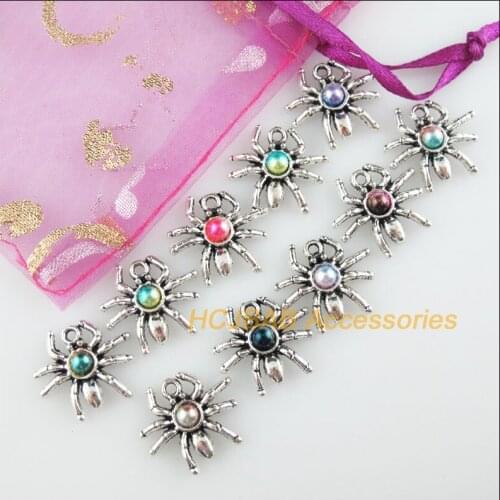 20 New Spider Charms Mixed Acrylic Animal Pendants Tibetan Silver Tone 17x19mm