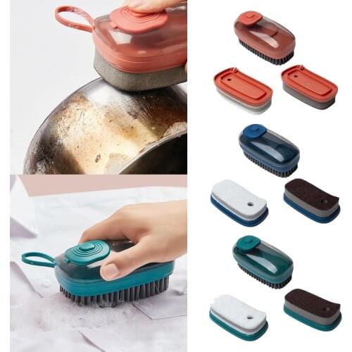 3Pcs Multipurpose Cleaning Brush Set, Dish Scrubber with Soap Dispenser Kitchen Cleaning Brushes Emery Brush Sponge Brush