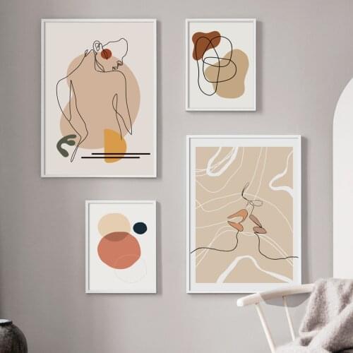 Abstract Line Geometry Girl Body Art Kiss Nordic Posters And Print Wall Art Canvas Painting Wall Pictures Couple Lovers Decor