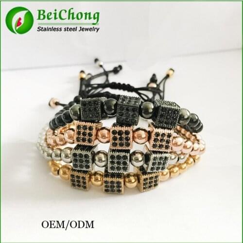 BC Anil Arjandas Fashion Men Bracelet 5mm Round Bead&Micro Pave Black CZ Connector Braiding Men Macrame Bangle