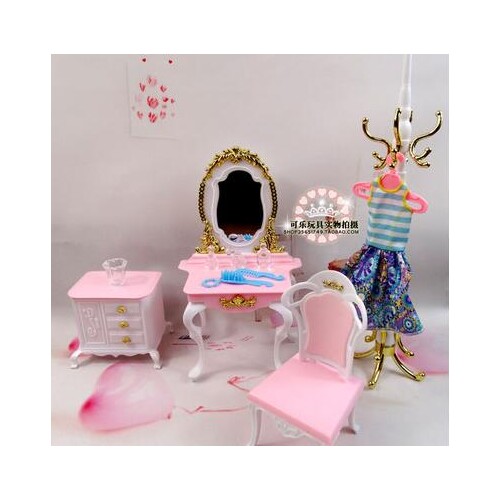 Free Shipping Princess Dressing table set Girl birthday gift plastic Play Set DIY girl home toys doll Furniture for barbie doll