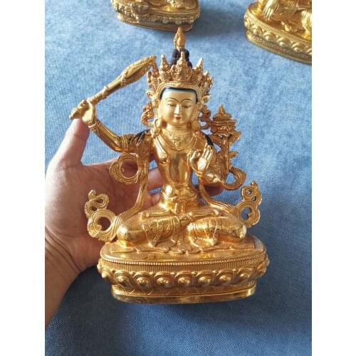 GOOD Bodhisattva Manjusri Guanyin Buddha statue Buddhism temple HOME gilded copper Buddha statue bless safe health good luck