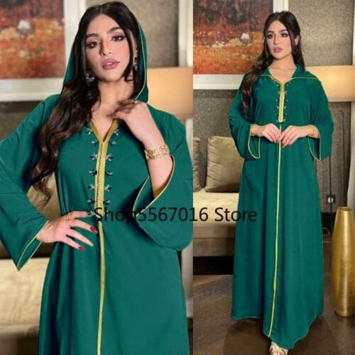 Elegant Lady Islamic Clothing Abaya Dubai Turkey Muslim Hooded Dress Women Moroccan Caftan 2021 Eid Mubarak Djellaba Femme