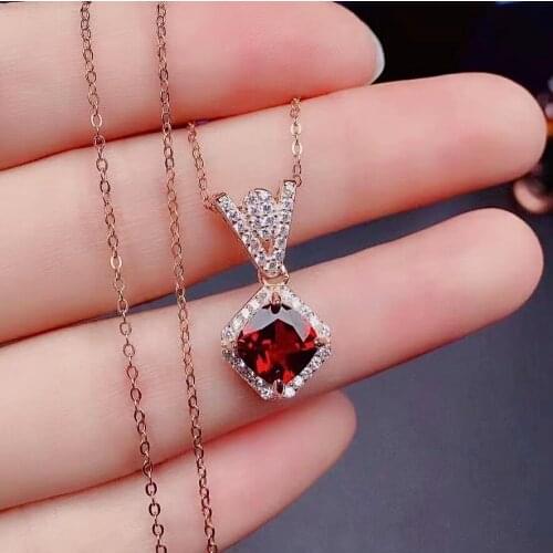 Elegant Silver Garnet Necklace Pendant for Office 7mm Natural Garnet Silver Pendant 925 Silver Garnet Pendant Gift for Woman