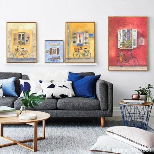 Cotton no frame modern cartoon window bike scenery canvas printings oil painting printed on cotton wall art decoration pictures