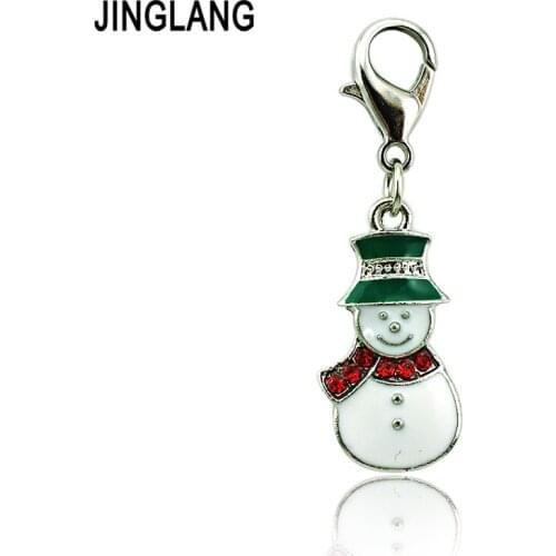 JINGLANG Wholesale Lobster Clasp Charms Red Rhinestone Scarf Snowman Charms For Christmas Decoration DIY Jewelry Accessories