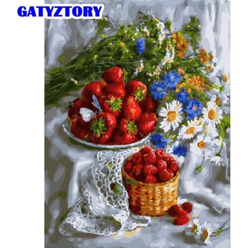 GATYZTORY Painting By Number Strawberry HandPainted Kits Drawing Canvas DIY Oil Pictures Flowers Landscape Home Decor Gift