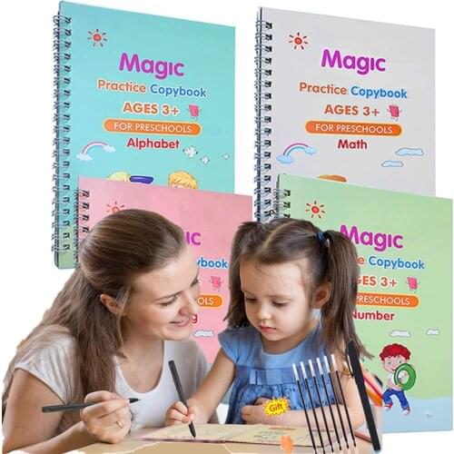 New4 Books Children Books Sank Magic Book Notebooks Reusable 3D Copybook Calligraphy Learning Math English Writing Practice Gift