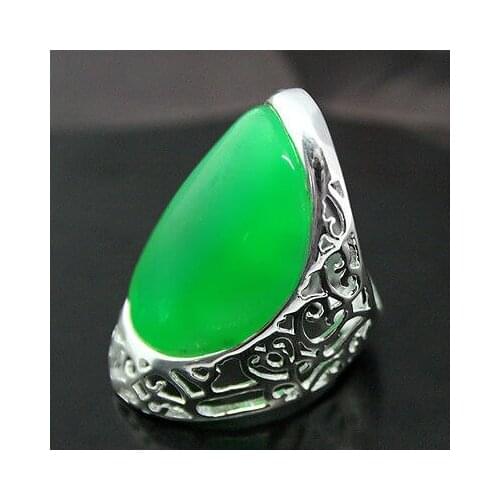 27X33mm Genuine Solid 925 Sterling Silver Green Natural JADE Ring Size 7/8/9/10