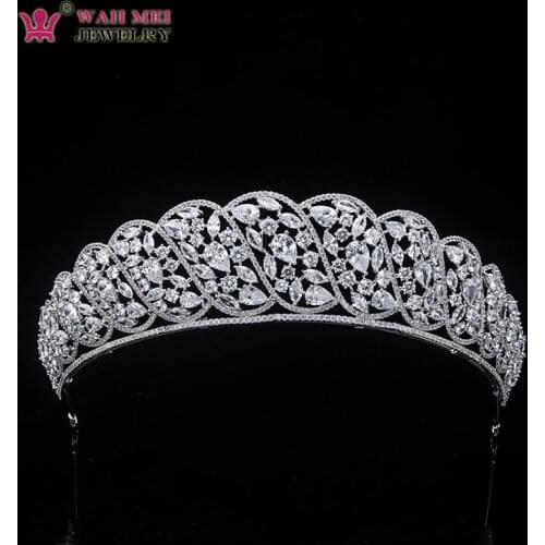 Princess Crown Head Jewelry Hair Accessories Tiara Pave Inlay CZ Stone Crystal Brass Wedding Bridal Headpiece