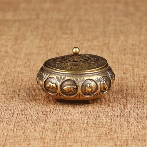 Chinese 12 Zodiac Animals Incense Burner Antique Bronze Home Decorations Pure Copper Hollow Home Censer
