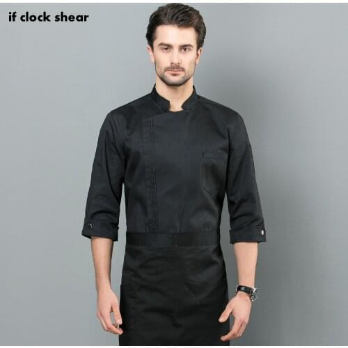 IF 2019 new Food Service Kitchen Work Jackets Restaurant Chef Uniforms Sushi Bakery Cafe Waiter Catering black white coat Aprons