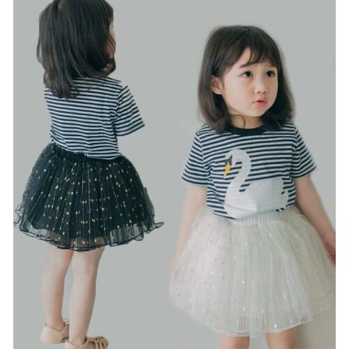 Summer Girls Clothes Sets Fashion Children Striped T-shirt And Embroidered Sequined Skirt Suits Baby Kids Princess Clothing Set