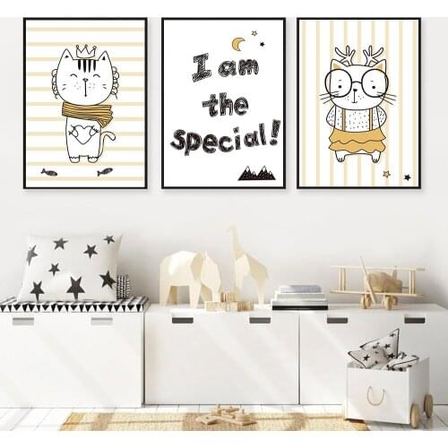 Cute Cat Stick Figure Painting Inspirational Quotes Art Painting A4 Canvas Print Children Bedroom Living Room Wall Decor Picture