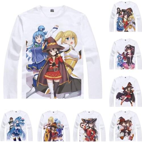Kazuma Sato Aqua T Shirt KonoSuba Gods Blessing on this Wonderful World Men T-shirt Casual Vintage TShirt Long Sleeve Shirts
