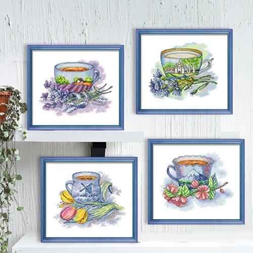 Cross-stitch embroidery set Japanese Russian landscape tea cup cartoon pattern home decoration accessories modern living
