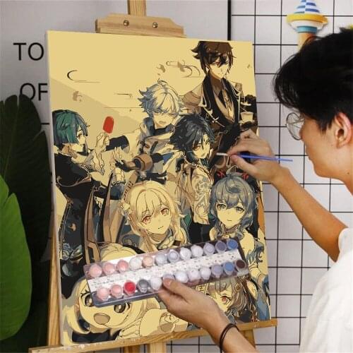 DIY Painting By Number Art Brush Set Animation Genshin Impact Painting Home Decoration Poster Calligraphy Painting Crafts