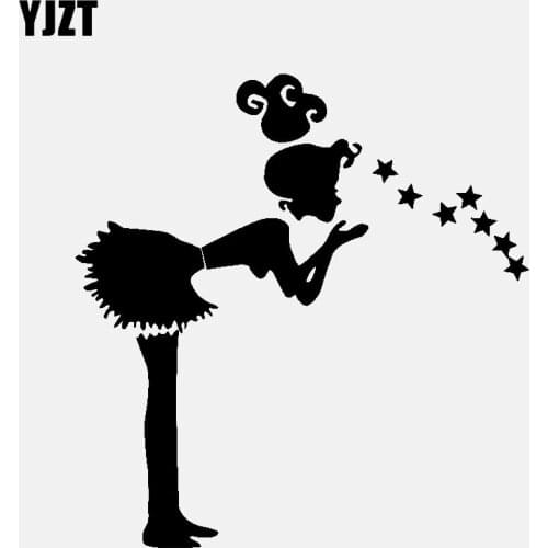 YJZT 15.5CM*16CM Beautiful Girl And Cute Stars Car Stickers Vinyl Decal Black/Silver C3-0716