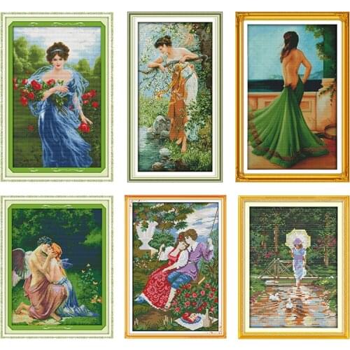 Charming Roses Counted Cross Stitch Kits Stamped Patterns 11CT 14CT Printed DIY Handmade Fabric Thread Embroidery Needlework Set