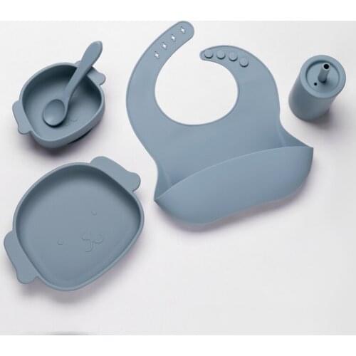 100% Food Grade Washable Silicone bib baby Drinking Cup Microwave Puppy Animal Shape Bowl With Spoon Plate Feeding Set