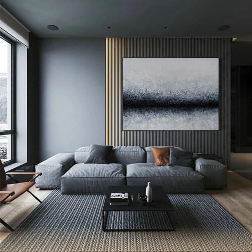 Handmade Black White Abstract Textured Oil Painting On Canvas Modern Gallery Wall Hangings Pictures Canvas Wall Art Home Decor