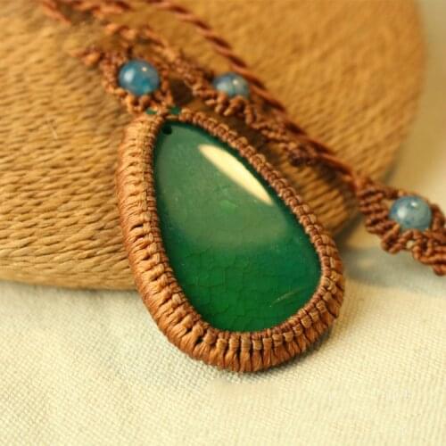 Handmade long green agate blue green stone long sweater chain pendant wholesale