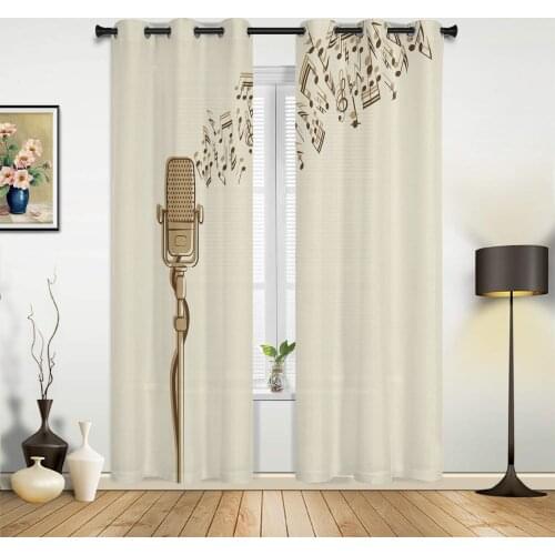 Microphone Music Retro Window Curtains Home Decor Bedroom Window Treatments Valance Curtains for Living Room