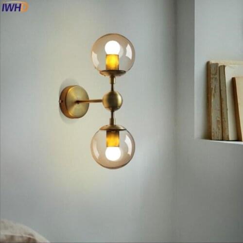 Nordic Glass Ball LED Wall Lamp Wandlamp Fixtures Stairs Wall Lights Copper Brass Bedroom Bathroom Bedside Sconce Mirror Light
